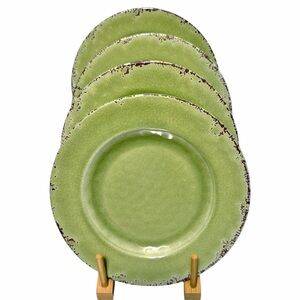 WILLIAMS SONOMA ☆ Set of 4 RUSTIC Melamine Salad Plates ☆ Green Crackle